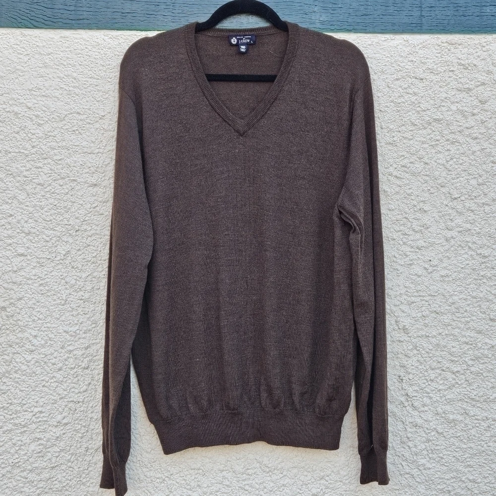J. Crew brown v neck merino wool sweater large